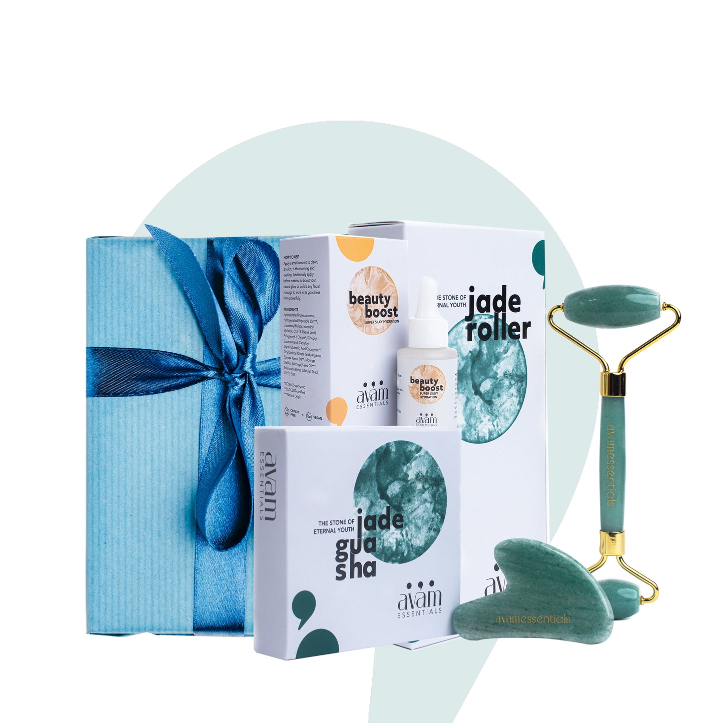 Jade Gua Sha, Jade Facial Roller, & Serum Gift set